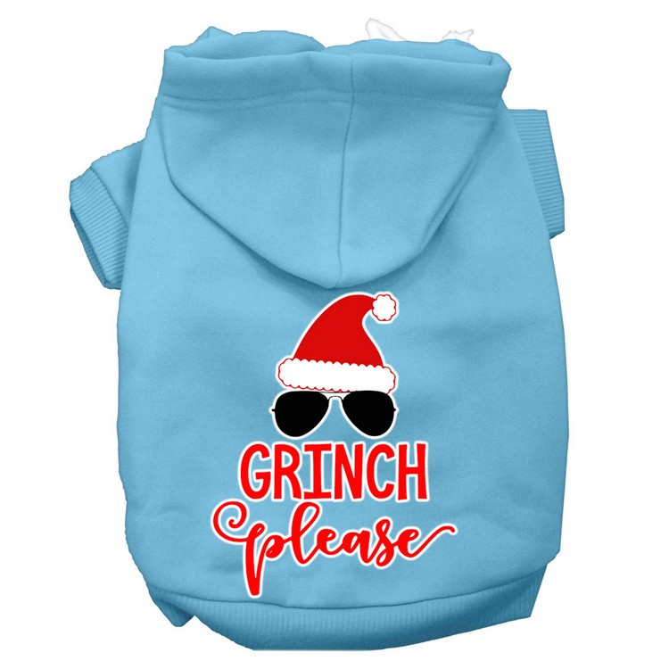 Grinch Please Screen Print Dog Hoodie Baby Blue XS